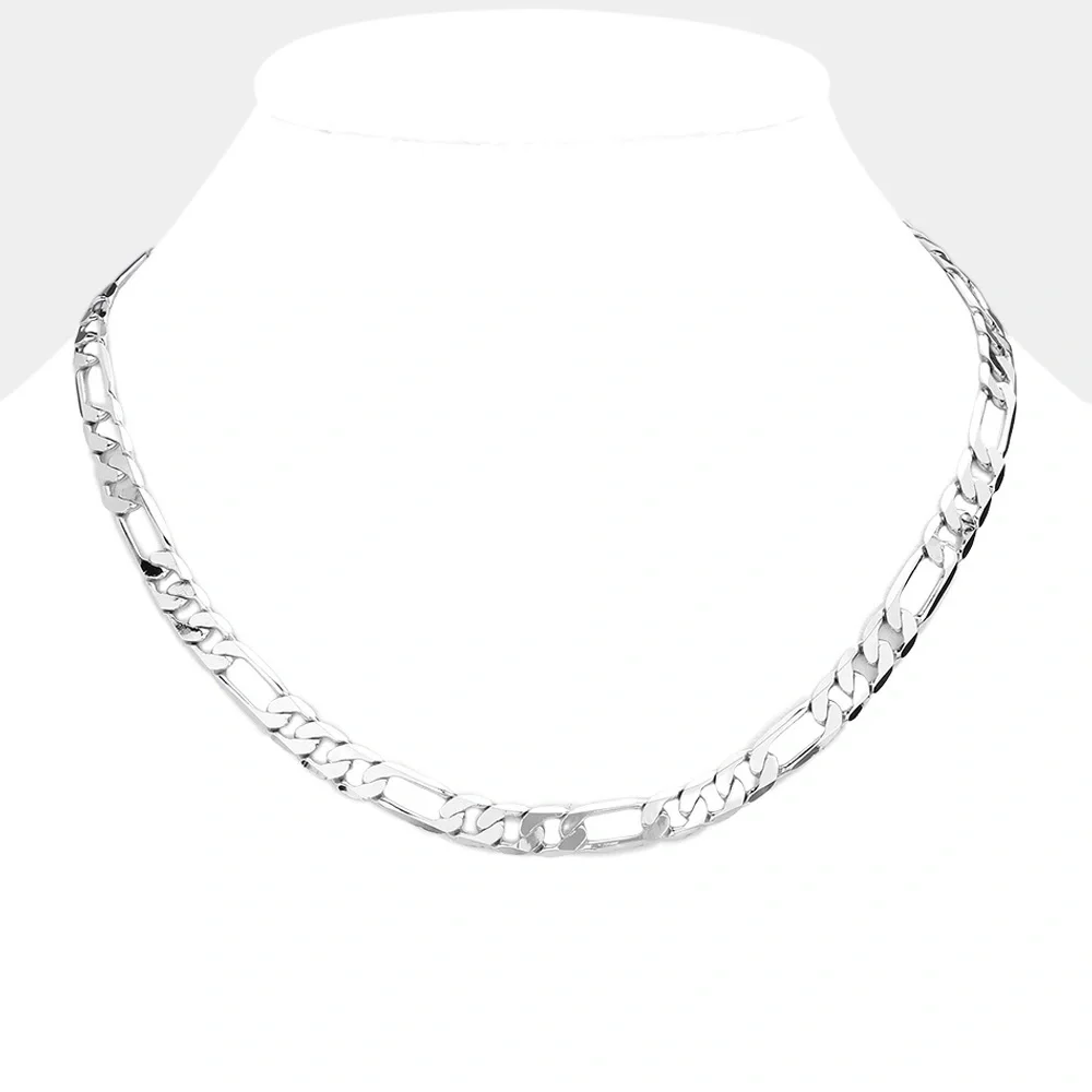 Silver Plated Figaro Metal Chain Necklace